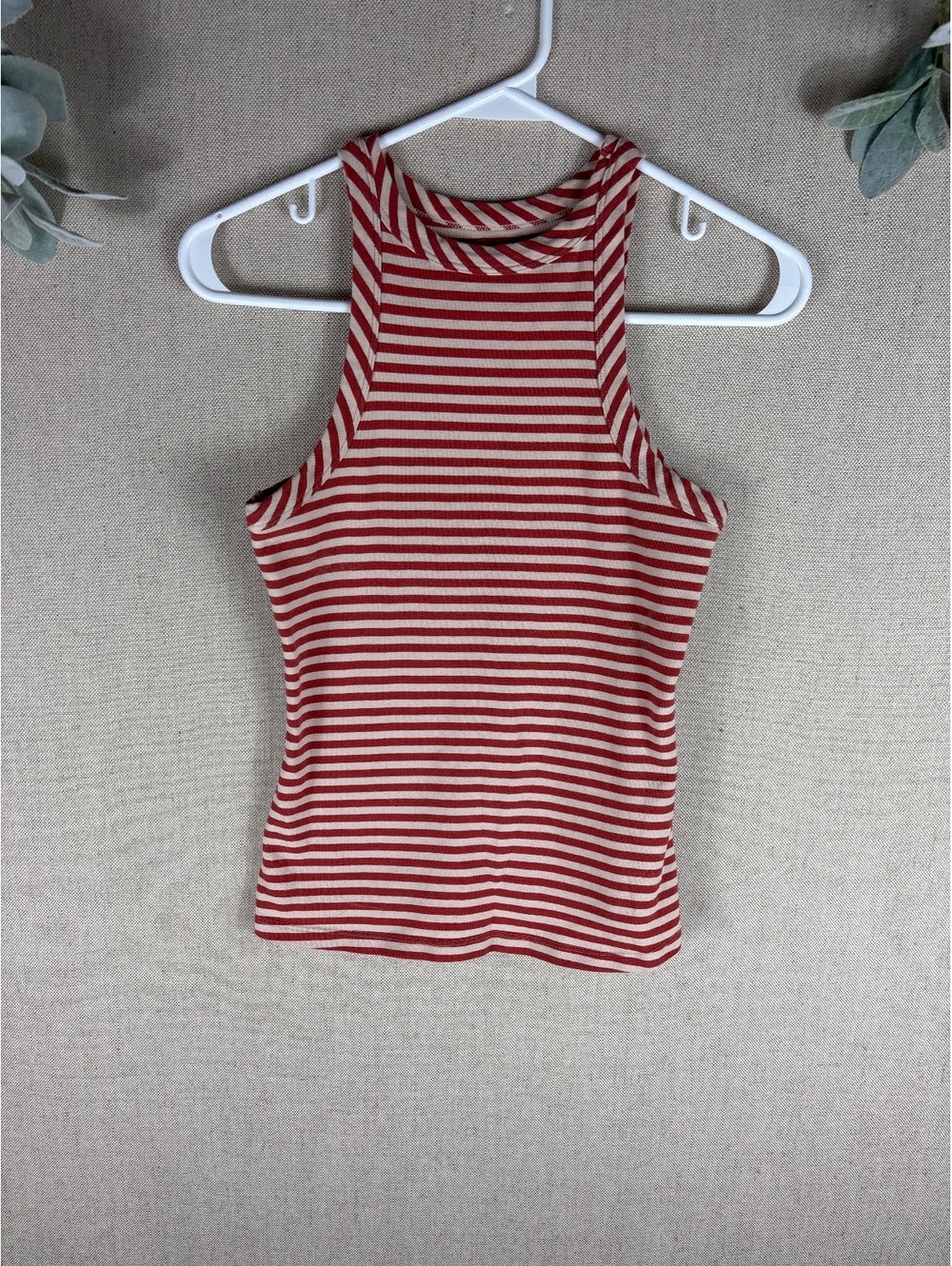 Maeve Anthropologie > Cotton Red Striped Crew Neck Tank Top Medium